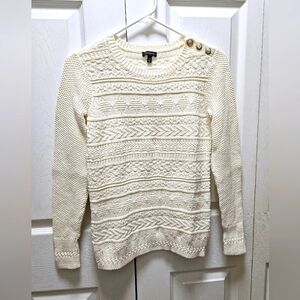 NWOT TALBOTS Sweater Anchor Shoulder Buttons Knit White Shirt Size XS